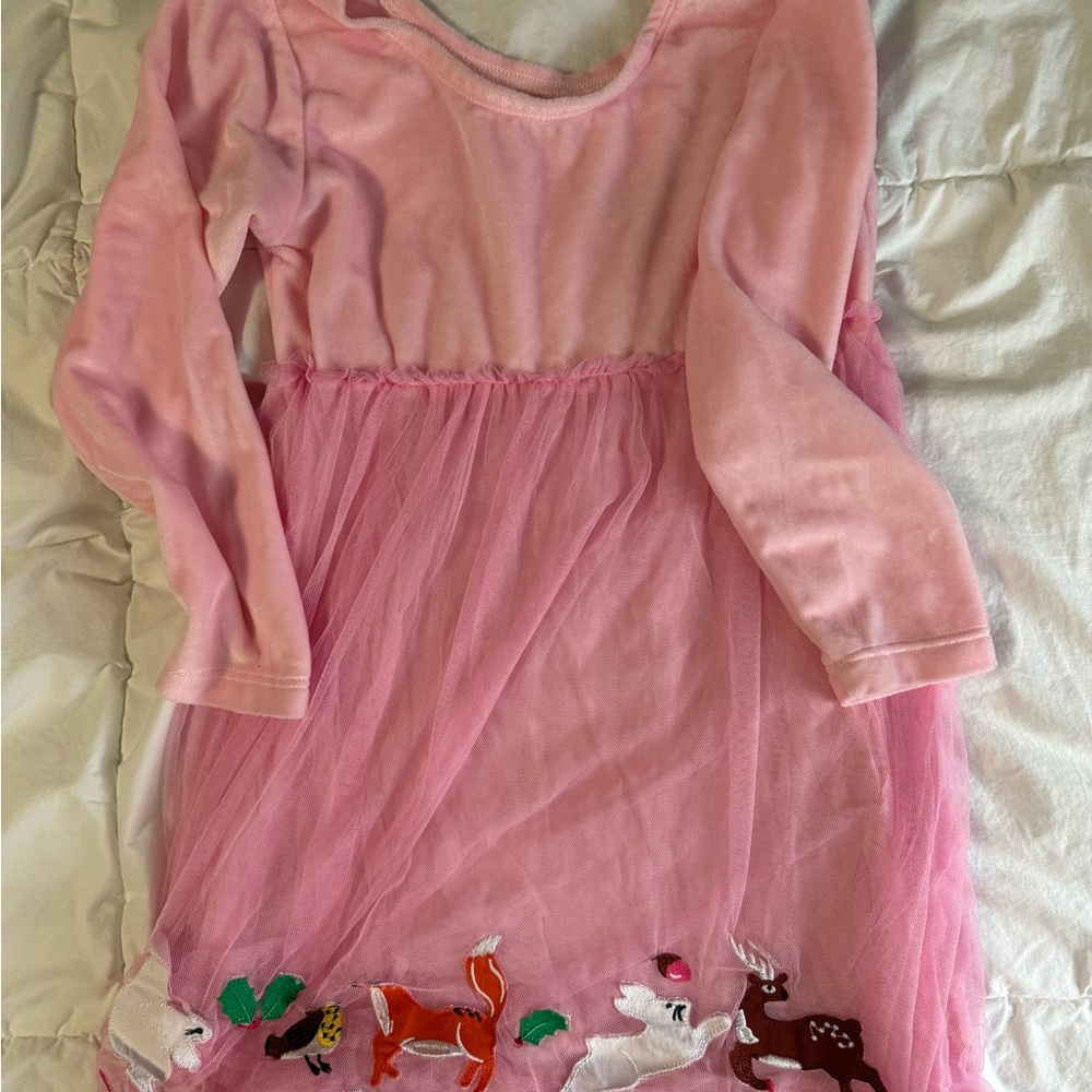 Pink Long Sleeve Dress with Animal Embroidery
